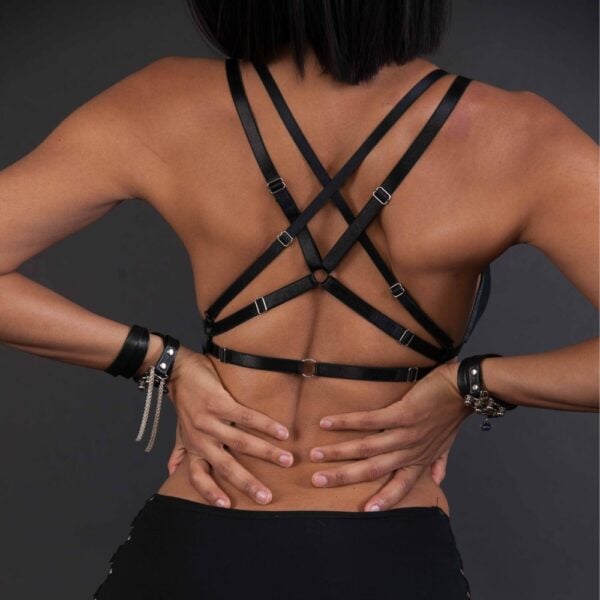 LALITA- Harness bra Cross-back bra handcrafted in jersey and eco-friendly bamboo corset-style satin lace