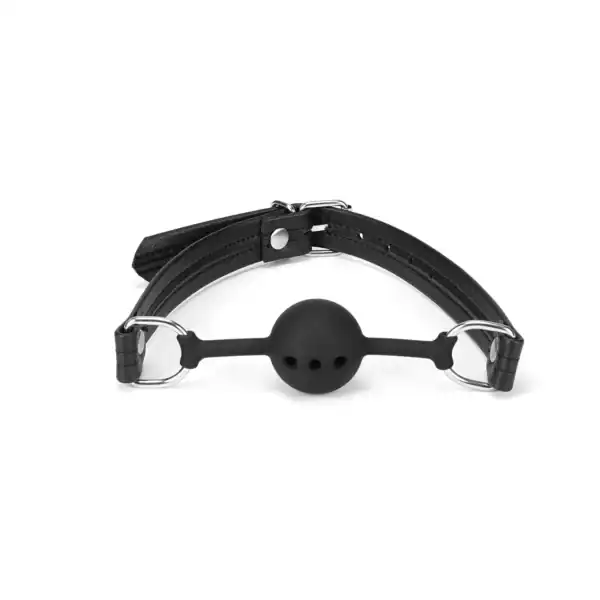 Breathable ball gag from the Black Bond collection, with a perforated silicone ball for optimum comfort. Black recycled leather straps for intense, long-lasting submission.