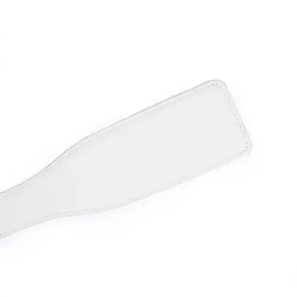 Rosafarbenes Lederpaddle aus der Fairy-Kollektion, hergestellt aus weißem und rosafarbenem Lammleder mit roségoldenen Akzenten. Ein raffiniertes BDSM-Accessoire für kontrollierte und elegante Spanking-Spiele.