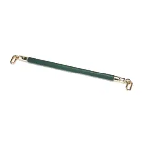 Spreader bar in green leather and eucalyptus wood, with gold-plated metal fasteners. Elegant BDSM accessory for precise, controlled restraint, perfect for the Mossy Chic collection.