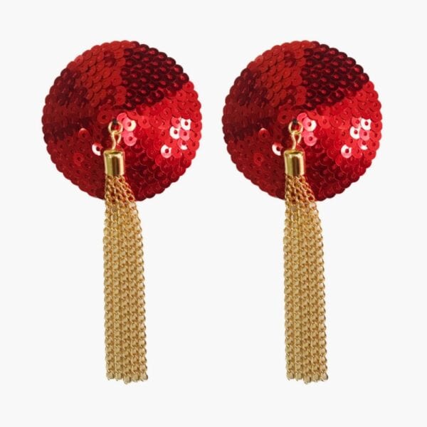 Nippies Nippelverstecker Rote Pailletten Pailletten verziert mit kleinen goldenen Ketten