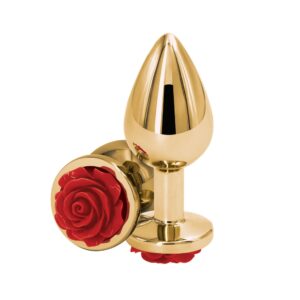 Plug en aluminium léger plaqué chrome Doré avec Détail Rose rouge sur base
