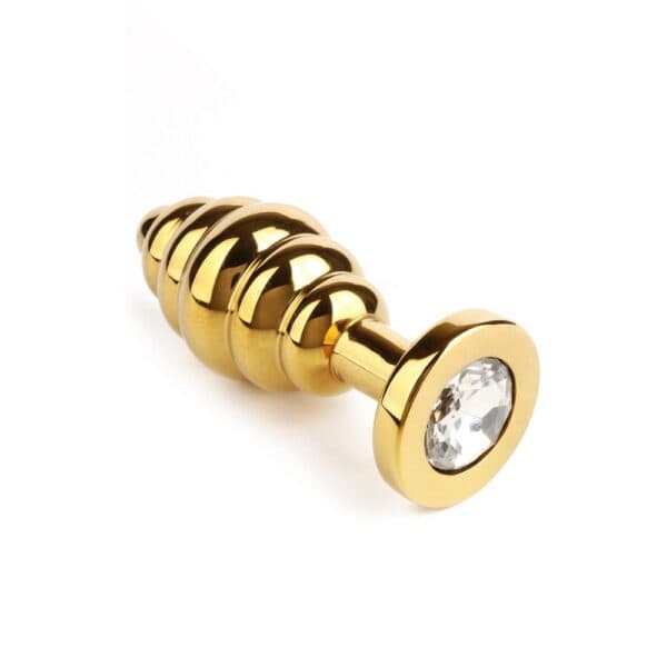 Tapón Anal en forma de espiral de acero inoxidable Base de oro engastada con una joya Diamante Strass