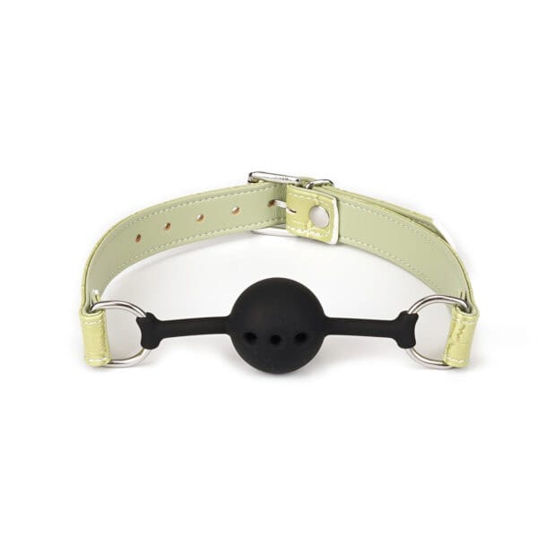 Melon Yellow Macaroon Bondage Kit LIEBE SEELE, 9 pieces: headband, ball gag, collar with leash, wrist and ankle cuffs, paddle, flogger, hogtie, mini massager, melon yellow imitation leather, adjustable buckles.