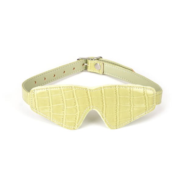 Melon Yellow Macaroon Bondage Kit LIEBE SEELE, 9 pieces: headband, ball gag, collar with leash, wrist and ankle cuffs, paddle, flogger, hogtie, mini massager, melon yellow imitation leather, adjustable buckles.
