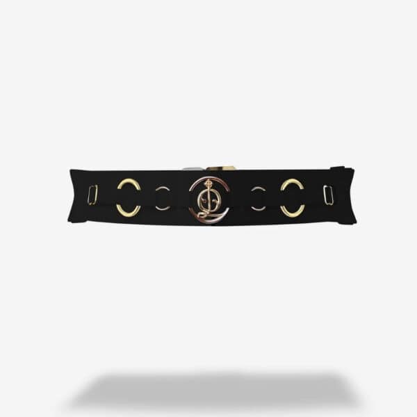 QRUCIFIX - CELESTE Choker Packshot Choker aus recycelten elastischen Gummibändern mit seidigem Griff, handgefärbt mit ungiftigen Pigmenten und mit 18 Karat vergoldeten Signaturkomponenten verziert.