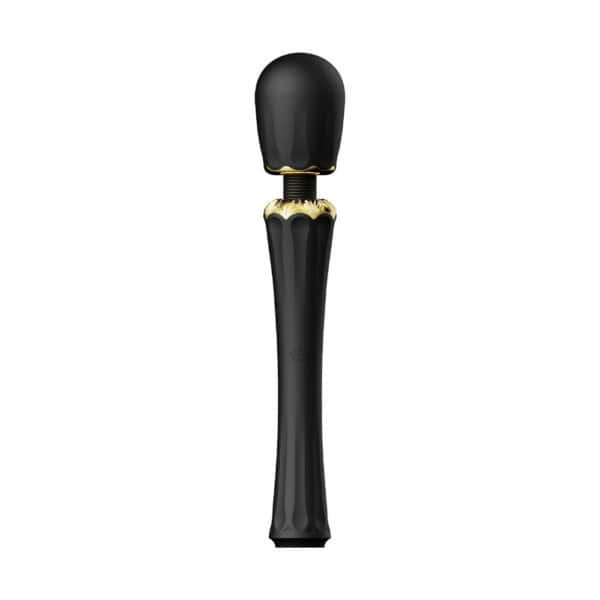 Packshot Wand Vibrator Black Silicone and ABS Plastic Splashproof 5 vibration modes with two silicone tips included