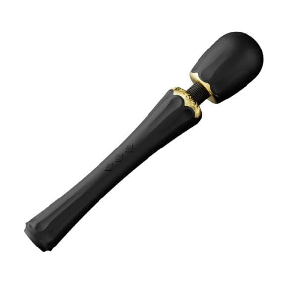 Packshot Wand Vibrator Black Silicone and ABS Plastic Splashproof 5 vibration modes with two silicone tips included
