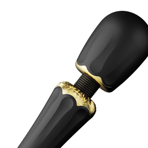 Packshot Wand Vibrator Black Silicone and ABS Plastic Splashproof 5 vibration modes with two silicone tips included