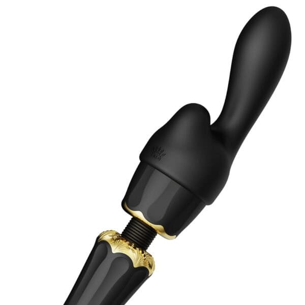 Packshot Wand Vibrator Black Silicone and ABS Plastic Splashproof 5 vibration modes with two silicone tips included