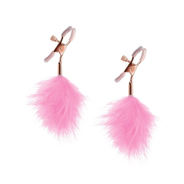 Nippelklemmen aus Rosa Feder mit Silikonspitze und roségoldenen Details