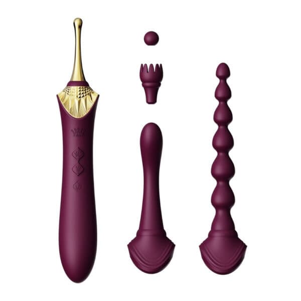 ZALO Bess 2 Intimstimulator, elegant und schlank, aus hochwertigem Silikon, präsentiert mit austauschbaren Aufsätzen und Wärmefunktion, entwickelt für eine präzise und individuelle Stimulation.