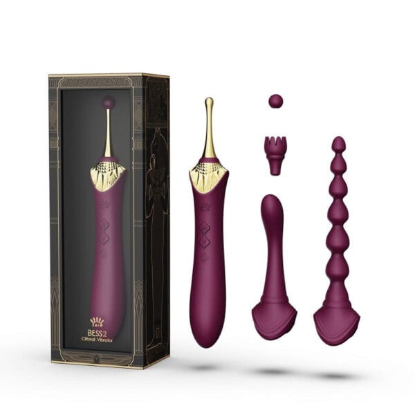 ZALO Bess 2 Intimstimulator, elegant und schlank, aus hochwertigem Silikon, präsentiert mit austauschbaren Aufsätzen und Wärmefunktion, entwickelt für eine präzise und individuelle Stimulation.