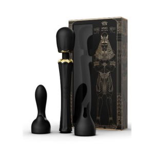 Wand Vibrator Schwarz aus Silikon und palstischem ABS Spritzwassergeschützt 5 Vibrationsmodi mit zwei Silikonaufsätzen im Lieferumfang enthalten