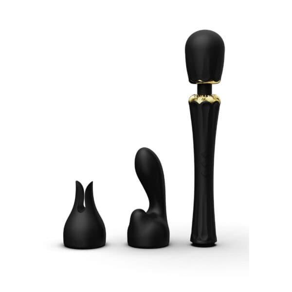 Wand Vibrator Black Silicone and ABS Plastic Splashproof 5 vibration modes with two silicone tips included