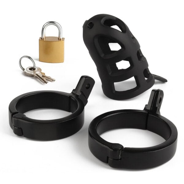 BRIGADE MONDAINE - Cage de chasteté BRUTAL Packshot Cage de chasteté Acier inoxydable Noir système de verrouillage avec cadenas et clé