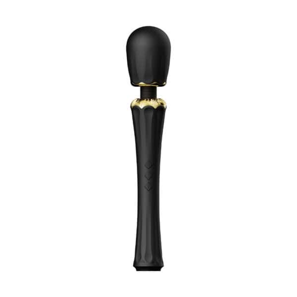 Packshot Wand Vibrator Black Silicone and ABS Plastic Splashproof 5 vibration modes with two silicone tips included