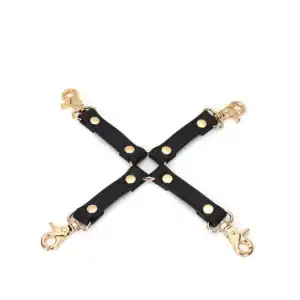 Hogtie en Cuir de Vache Noir avec attaches pour fixation croisée détails métal doré