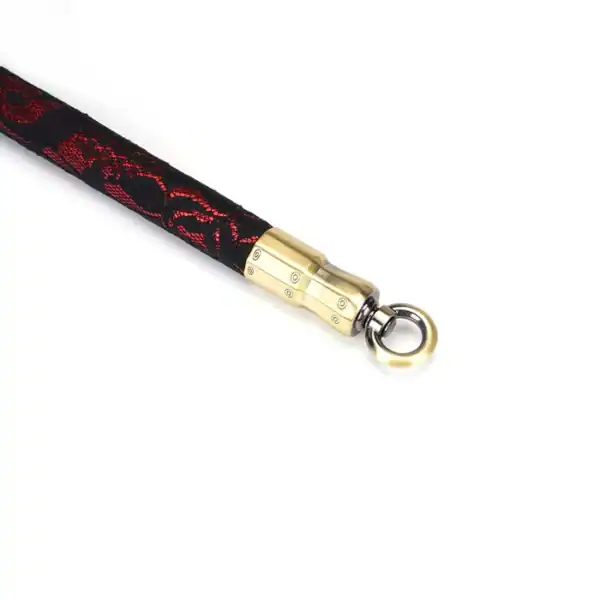 50 cm spacer bar in Red Leatherette covered in Black Lace with gold metal details and fasteners