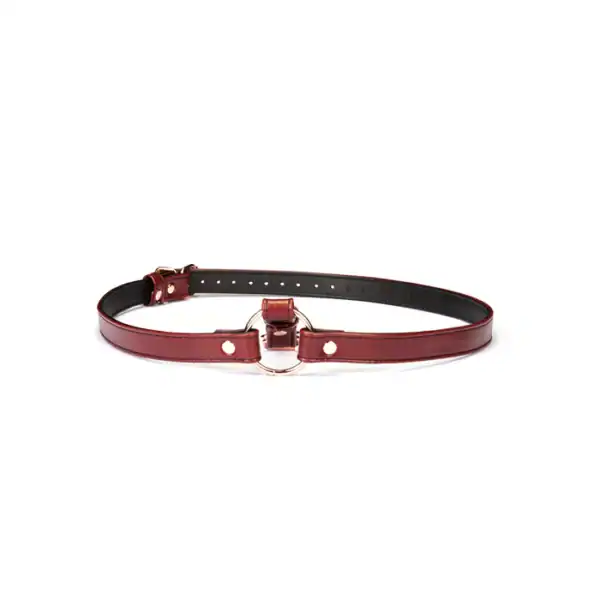 Softgeschirr mit Halsband und Handschellen aus weinrotem Rindsleder Details Rose Gold