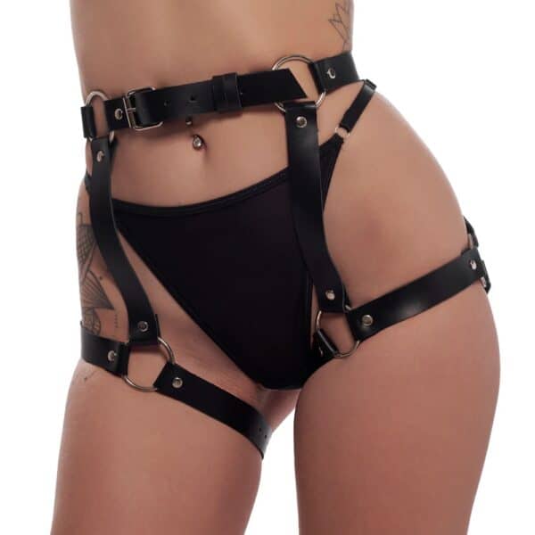 Saint Vendetta Belucci Butt Harness in Black Italian Leather with Silver Rings and Details