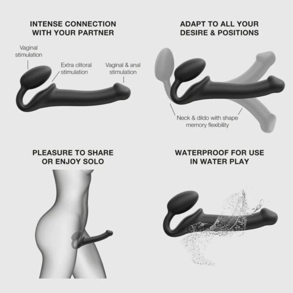 STRAP-ON-ME Strap-on original black - Selection Brigade Mondaine Paris STRAP-ON-ME black strapless plug with curved, ergonomic design on a minimalist base, selection Brigade Mondaine Paris.