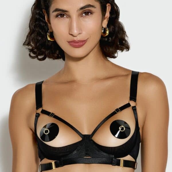 BORDELLE Signature - Shelf Bra Offener schwarzer BH mit Riemen - Strukturiertes Design