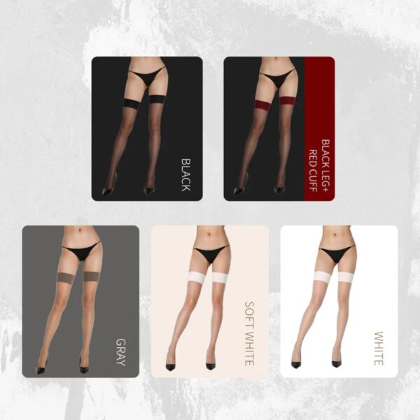 UPKO ultra-thin tear-away stockings in satin voile, available in black, white, gray and black + red - sensual lingerie with a second-skin effect.