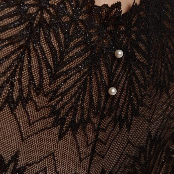 BRACLI Destinos high-waisted panties in black lace with lurex and removable G-spot-stimulating pearl necklace, handcrafted in Spain.