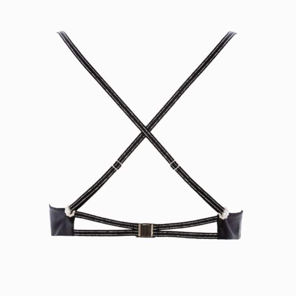 BRACLI Destinos - BH BRACLI Destinos BH aus schwarzer Spitze mit Lurex, französischer Seide, verstellbaren und abnehmbaren Trägern mit Perlmuttknöpfen, Perlenveredelung und silbernen Applikationen, handgefertigte Unterwäsche Made in Spain.