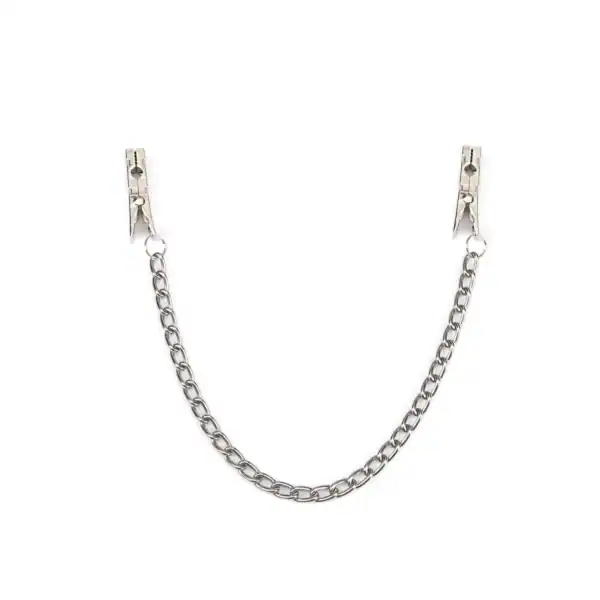BDSM Nippelklemmen aus versilbertem Metall mit zentraler Kette - Fetischzubehör Liebe Seele