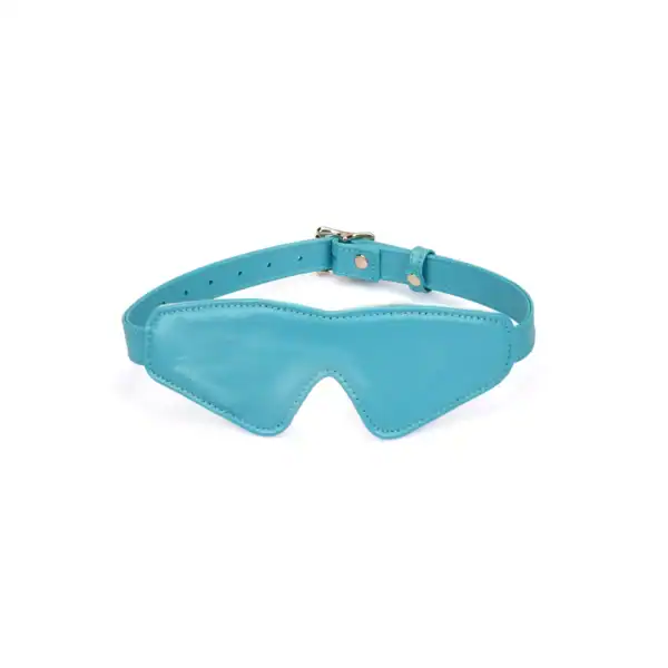 Маска LIEBE SEELE blue lambskin mask из светлой кожи ягненка на подкладке синего цвета с регулируемым ремешком и металлической отделкой, представлена на белом фоне в виде товара