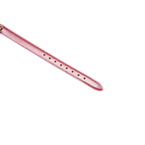 Set Collier Lustre Rosa en cuir rose brillant avec collier ajustable, chaîne métallique dorée et poignée assortie, présenté sur fond blanc en vue produit