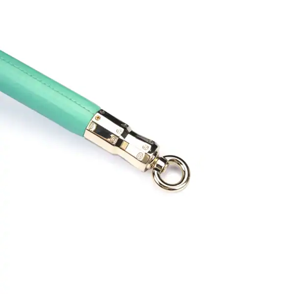Hada BDSM LIEBE SEELE barra separadora con revestimiento verde agua y mosquetones metálicos dorados, accesorio de alta gama ofrecido por Brigade Mondaine, sobre fondo blanco.