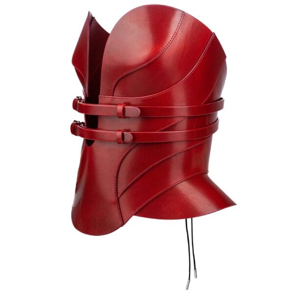 RE:STRICT - DAELOS Leather Corset Daelos red leather corset by RE:STRICT, sculpted corset with metallic finishes, bondage style, handcrafted.