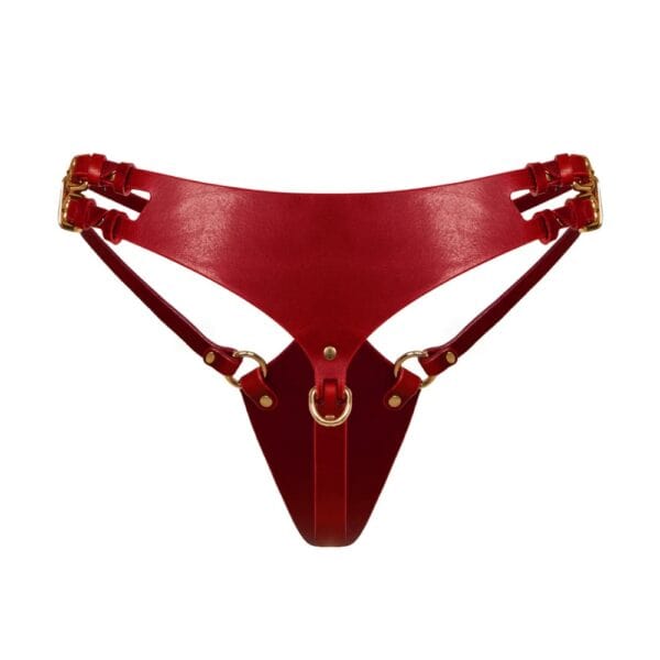 RE:STRICT - Leather thong ASTREA ASTREA thong in full-grain red leather, minimalist and adjustable, handcrafted bondage creation RE:STRICT, revealing curves with elegance.