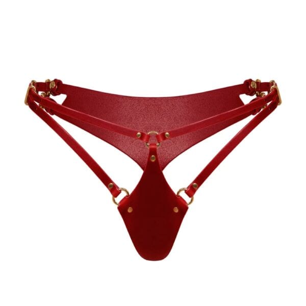 RE:STRICT - Leather thong ASTREA ASTREA thong in full-grain red leather, minimalist and adjustable, handcrafted bondage creation RE:STRICT, revealing curves with elegance.