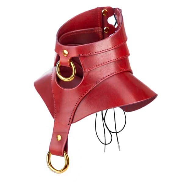 RE:STRICT - Halskette Posture TENUE Halskette aus rotem Leder mit goldenen Ringen, handgefertigte Bondage-Kreation, signiert RE:STRICT