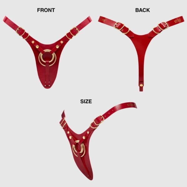 STRAP-ON-ME Harnais Pegging Fabulous – Cuir rouge et anneau central – Brigade Mondaine Paris Harnais de pegging STRAP-ON-ME en cuir rouge avec anneau central doré et sangles réglables, sélection Brigade Mondaine Paris.