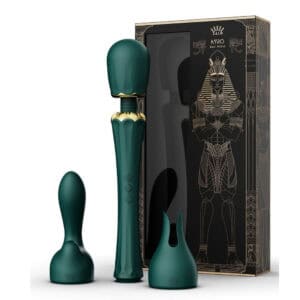 Varita Kyro Eden en silicona verde intenso con acabado dorado, presentada por Brigade Mondaine Paris, accesorio de estimulación con un diseño elegante y contemporáneo.