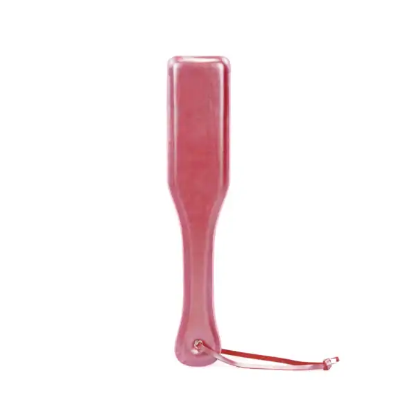 LIEBE SEELE Paleta rosa Lustre con superficie rosa brillante y forma alargada, con correa de sujeción a juego, presentada sobre fondo blanco en vista detallada del producto