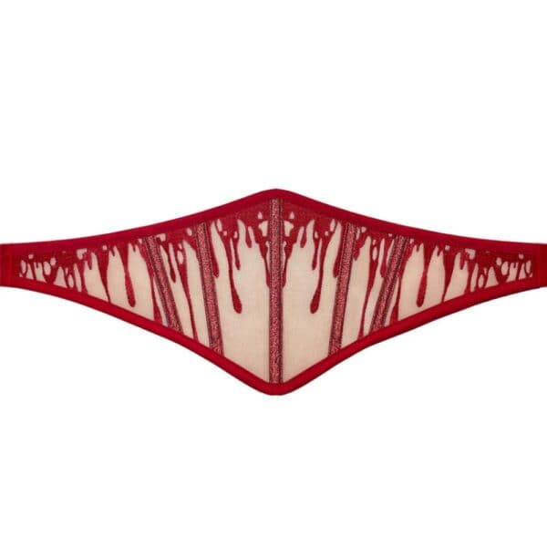Cinturón Corsé CRIMSON EMPTY BLACK Brigade Mondaine Paris Cinturón corsé CRIMSON EMPTY BLACK ofrecido por Brigade Mondaine Paris, cinturón rojo de tul transparente bordado con motivos de gotas brillantes, líneas verticales estructuradas y acabados limpios.