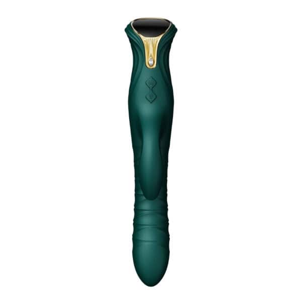 Vibromasseur Rabbit MOSE vert design premium | Brigade Mondaine Vibromasseur Rabbit MOSE noir à double stimulation, surface mate texturée et lignes ergonomiques, présenté sur fond blanc dans une esthétique épurée et contemporaine.