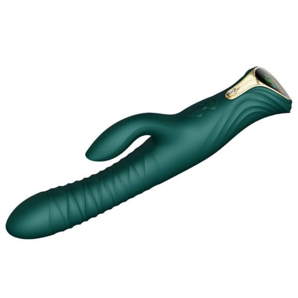 Vibromasseur Rabbit MOSE vert design premium | Brigade Mondaine Vibromasseur Rabbit MOSE noir à double stimulation, surface mate texturée et lignes ergonomiques, présenté sur fond blanc dans une esthétique épurée et contemporaine.