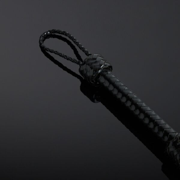 HOUSE OF SXN Black Rosa patent leather whip with multiple weaves and sheathed handle, selection Brigade Mondaine Paris