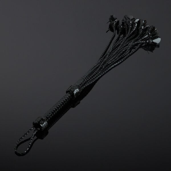 HOUSE OF SXN Black Rosa patent leather whip with multiple weaves and sheathed handle, selection Brigade Mondaine Paris