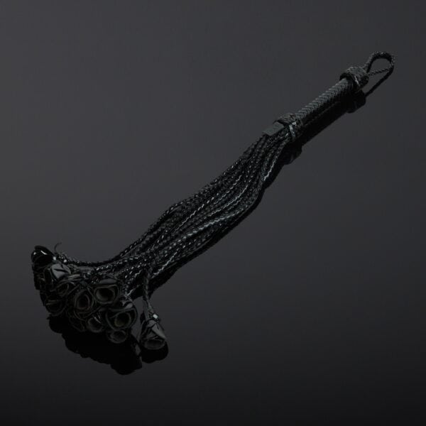 HOUSE OF SXN Black Rosa patent leather whip with multiple weaves and sheathed handle, selection Brigade Mondaine Paris