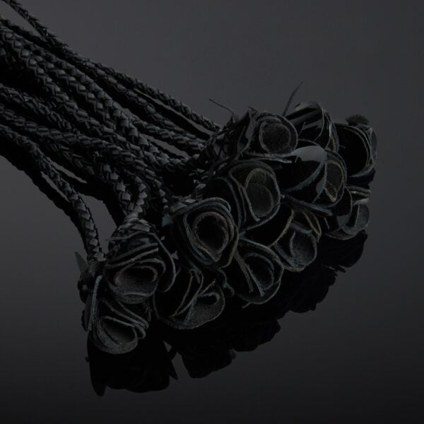 HOUSE OF SXN Black Rosa patent leather whip with multiple weaves and sheathed handle, selection Brigade Mondaine Paris