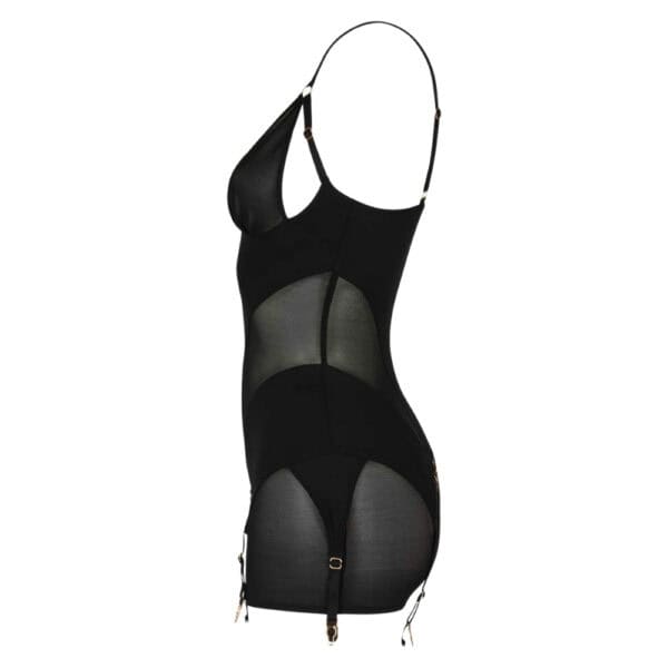 Combishort Billie CATANZARO Brigade Mondaine Paris Combishort Billie noir en résille CATANZARO présenté chez Brigade Mondaine Paris, coupe près du corps, jeux de transparence, bretelles fines et attaches ajustables.