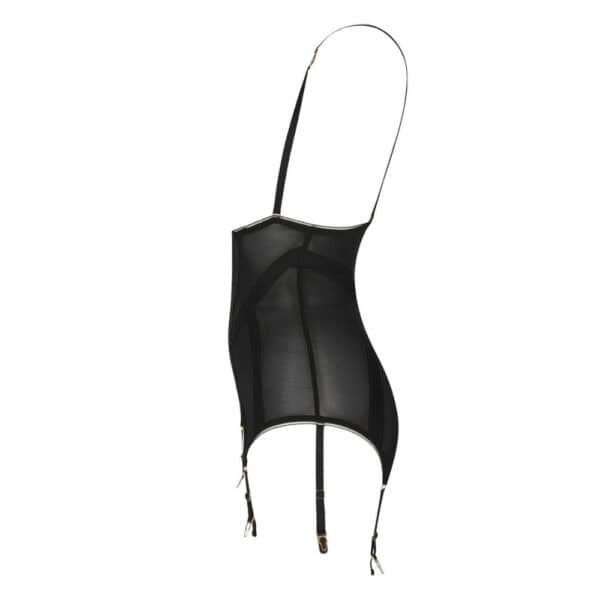 Basque Madone CATANZARO negro, busto abierto, lazada central y tirantes integrados, se lleva con medias, seleccionado por Brigade Mondaine.